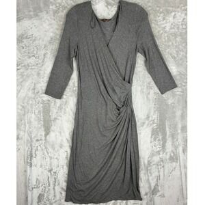 Phase Eight Womens Gray Faux Wrap Ruched Jersey Sheath Dress Size 10 3/4 Sleeve
